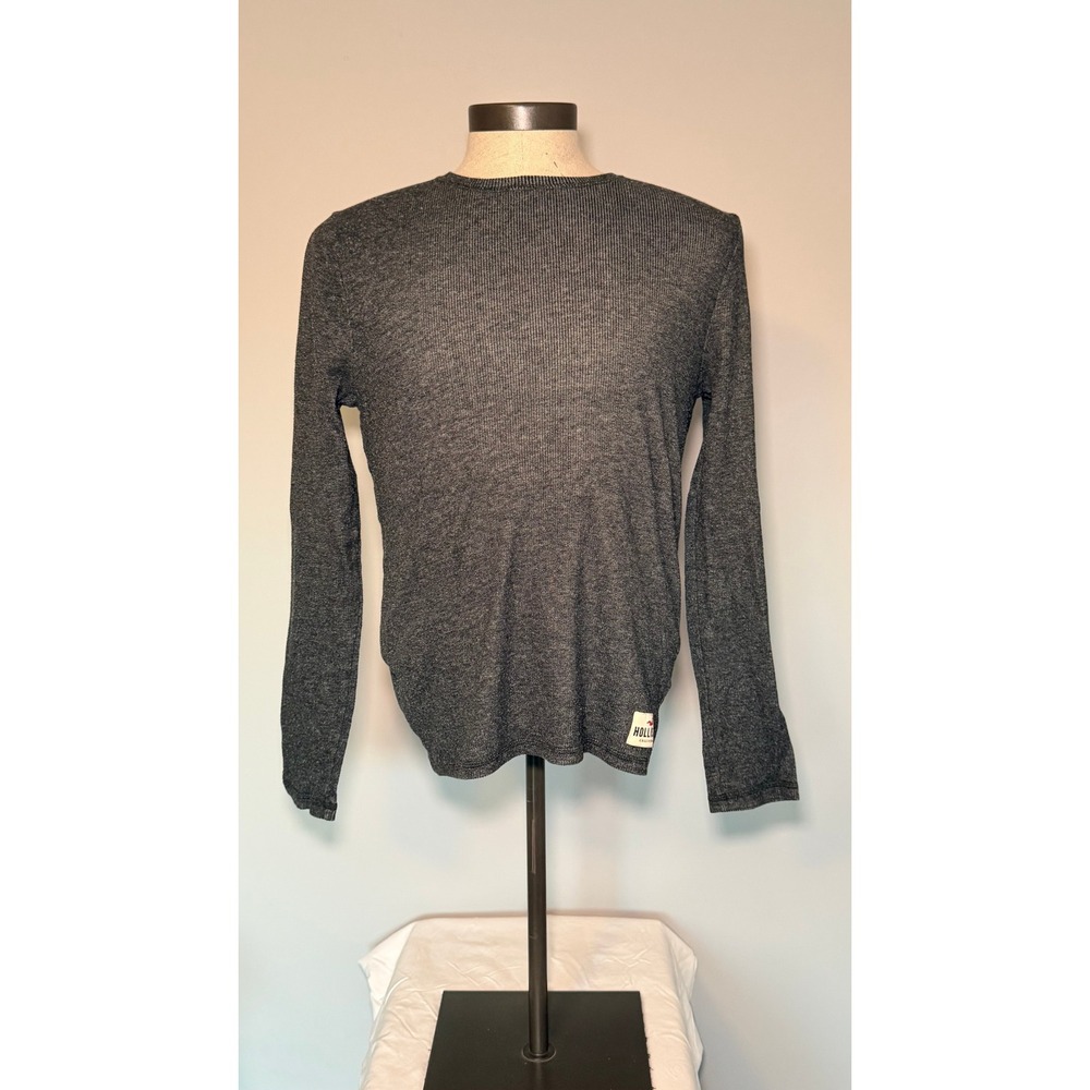 Hollister Mens Gray Marl Ribbed Crewneck Long Sleeve Shirt M Y2K Preppy